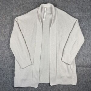 Lululemon Merino Wool Ribbed Long Wrap Cardigan Sweater Cream Women 6 LW3GKBS